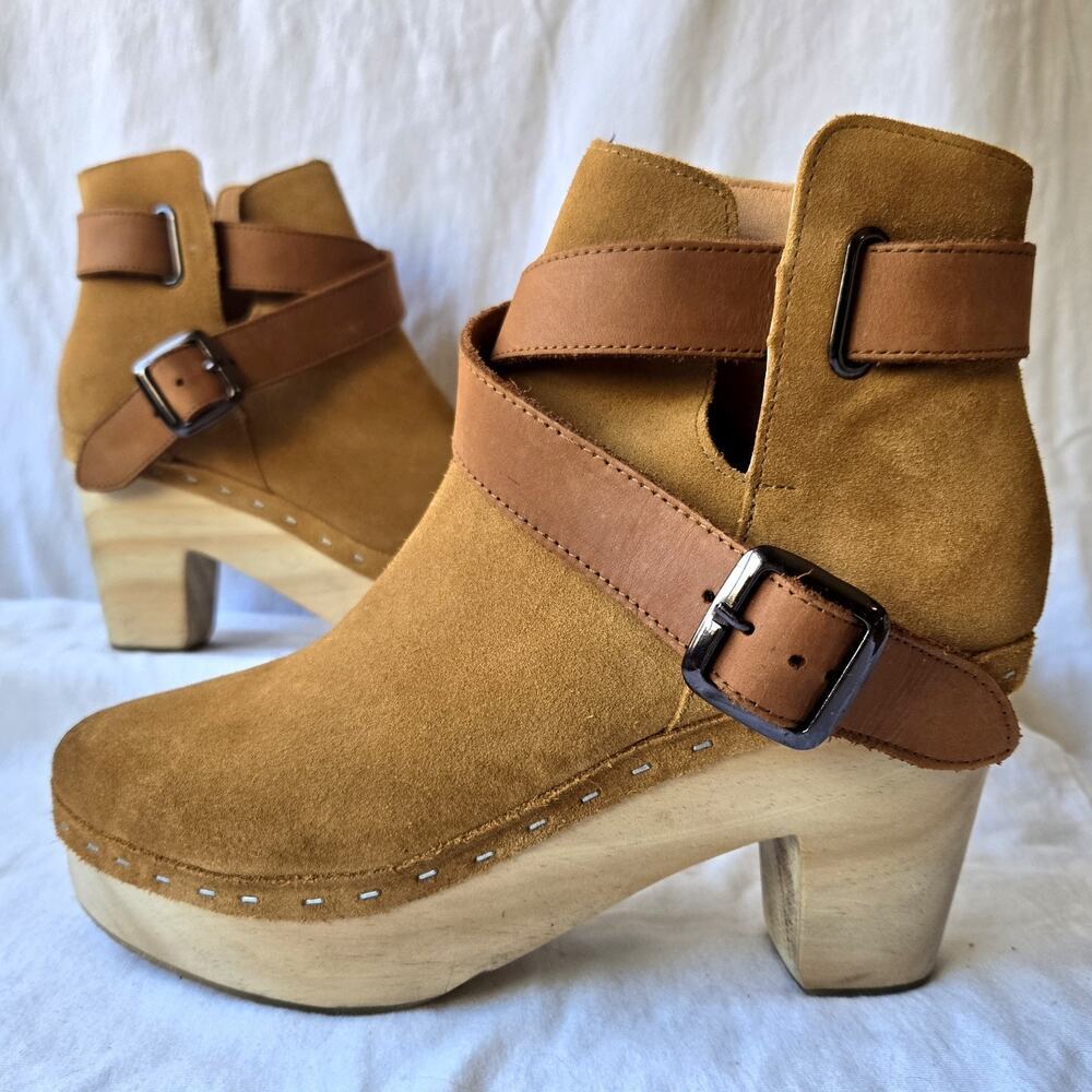 Free People Bungalow Women's Suede Clog Boots Tan Size 38/US 7.5